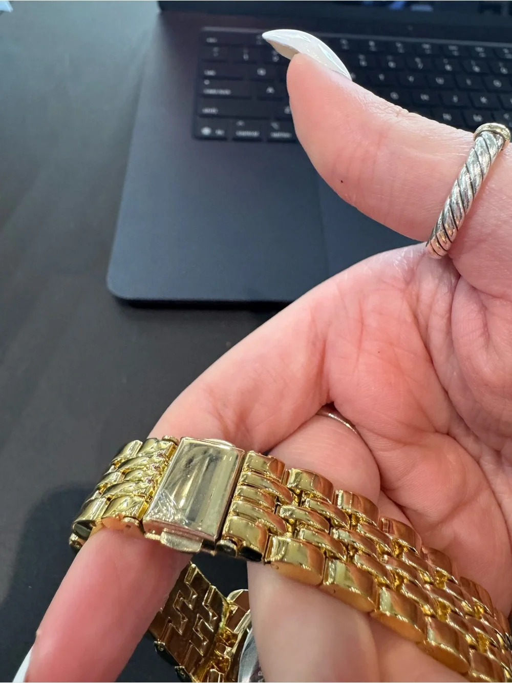 New IMAN Global Chic Gold-Tone Minimalist Purple Dial Bracelet Watch